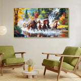 Seven Running Horses in Water Canvas Big Panoramic Wall Painting