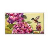 Beautiful Flower Bunch and Humming Bird Canvas Wall Painting