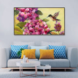 Beautiful Flower Bunch and Humming Bird Canvas Wall Painting