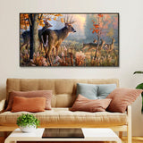 Beautiful Deer Forest Scenery Wide Format Canvas Wall Painting