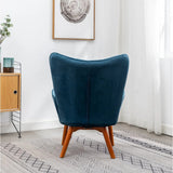 Tufted Curvy Long Back Sea Blue Lounge Chair With Ottoman