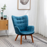 Tufted Curvy Long Back Sea Blue Lounge Chair With Ottoman