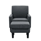 Grey Standard Velvet Chair With Ottoman