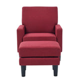 Crimson Red Standard Velvet Chair With Ottoman