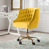 Velvet Clemence Yellow Task Chairs/Study Chair/Office Chair for Study Room, Office, Swivel Armchair with Gold Base