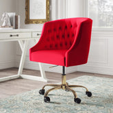 Velvet Clemence Red Task Chairs/Study Chair/Office Chair for Study Room, Office, Swivel Armchair with Gold Base