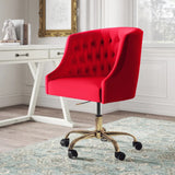 Velvet Clemence Red Task Chairs/Study Chair/Office Chair for Study Room, Office, Swivel Armchair with Gold Base