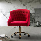 Velvet Clemence Red Task Chairs/Study Chair/Office Chair for Study Room, Office, Swivel Armchair with Gold Base