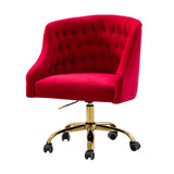 Velvet Clemence Red Task Chairs/Study Chair/Office Chair for Study Room, Office, Swivel Armchair with Gold Base