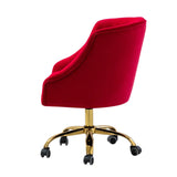 Velvet Clemence Red Task Chairs/Study Chair/Office Chair for Study Room, Office, Swivel Armchair with Gold Base