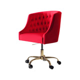 Velvet Clemence Red Task Chairs/Study Chair/Office Chair for Study Room, Office, Swivel Armchair with Gold Base