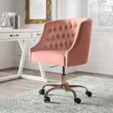 Velvet Clemence Pink Task Chairs/Study Chair/Office Chair for Study Room, Office, Swivel Armchair with Gold Base