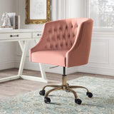 Velvet Clemence Pink Task Chairs/Study Chair/Office Chair for Study Room, Office, Swivel Armchair with Gold Base