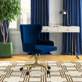 Velvet Clemence Royal Blue Task Chairs/Study Chair/Office Chair for Study Room, Office, Swivel Armchair with Gold Base