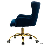 Velvet Clemence Royal Blue Task Chairs/Study Chair/Office Chair for Study Room, Office, Swivel Armchair with Gold Base