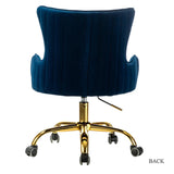 Velvet Clemence Royal Blue Task Chairs/Study Chair/Office Chair for Study Room, Office, Swivel Armchair with Gold Base