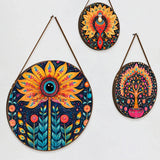 Traditional Madhubani Art Round Framed Canvas Wall Paintings - Set of 3