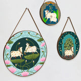 Set of 3 Pichwai Round Canvas Wall Painting with Cow and Lotus Design