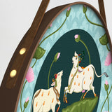Set of 3 Pichwai Round Canvas Wall Painting with Cow and Lotus Design