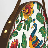 Peacock Design Round Framed Madhubani Art Canvas Wall Paintings - Set of 3