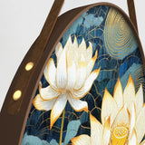 Golden Lotus Flower Round Framed Canvas Wall Paintings - Set of 3