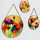 Multicolor Floral Round Framed Canvas Wall Paintings & Art - Set of 3