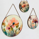 Elegant Pink Floral Round Framed Canvas Wall Paintings - Set of 3