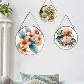 Round Framed Pink Floral Canvas Wall Hanging & Art Set of 3