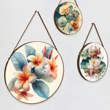 Round Framed Pink Floral Canvas Wall Hanging & Art Set of 3