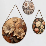 Round Framed Floral Canvas Wall Paintings - Set of 3