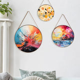Modern Multicolor Abstract Round Framed Wall Art - Set of 3