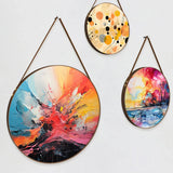 Modern Multicolor Abstract Round Framed Wall Art - Set of 3