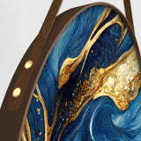 Elegant Abstract Gold & Navy Blue Round Framed Canvas Wall Paintings - Set of 3