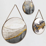 Gray & Gold Nature Abstract Round Framed Canvas Wall Painting - Set of 3