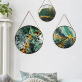 Teal and Gold Round Abstract Round Framed Canvas Wall Painting - Set of 3