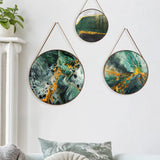 Teal and Gold Round Abstract Round Framed Canvas Wall Painting - Set of 3