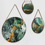 Teal and Gold Round Abstract Round Framed Canvas Wall Painting - Set of 3