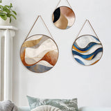 Eye Catching Abstract Splash Waves Round Framed Canvas Wall Paintings - Set of 3
