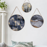 Modern Grey & Gold Abstract Round Framed Canvas Wall Paintings - Set of 3