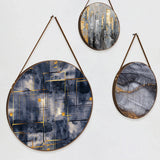 Modern Grey & Gold Abstract Round Framed Canvas Wall Paintings - Set of 3