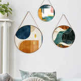 Modern Boho Design Round Framed Canvas Wall Painting - Set of 3