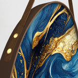 Minimalist Blue & Gold Round Framed Canvas Wall Paintings - Set of 3