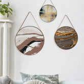 Neutral Tone Abstract Round Framed Canvas Wall Painting - Set of 3