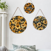 Elegant Circular Yellow Flower Round Framed Canvas Wall Paintings - Set of 3