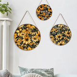 Elegant Circular Yellow Flower Round Framed Canvas Wall Paintings - Set of 3