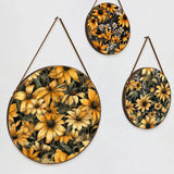 Elegant Circular Yellow Flower Round Framed Canvas Wall Paintings - Set of 3