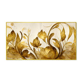 WallMelody Elegant Flowers Golden Leaf Floating Frame Canvas Wall Painting