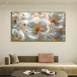 Golden Petals White Flower Canvas Wall Painting