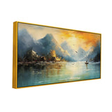 Lake View with Sailboat Abstract Canvas Wall Painting