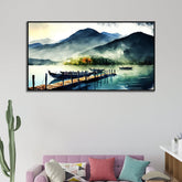 Mountain Reflection in Lake Floating Framed Nature Wall Painting